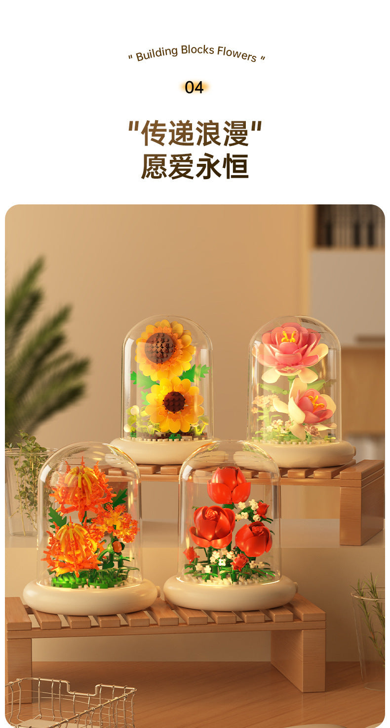 Cross-border Compatible Lego Eternal Flower Blocks Flower Sunflower Rose Potted Children's Assembled Toy Women's Ornament Gift