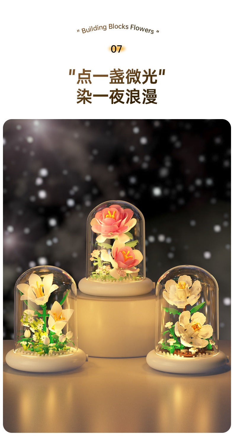 Cross-border Compatible Lego Eternal Flower Blocks Flower Sunflower Rose Potted Children's Assembled Toy Women's Ornament Gift