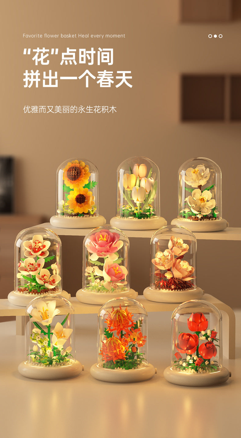 Cross-border Compatible Lego Eternal Flower Blocks Flower Sunflower Rose Potted Children's Assembled Toy Women's Ornament Gift