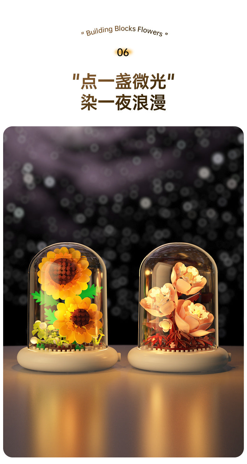 Cross-border Compatible Lego Eternal Flower Blocks Flower Sunflower Rose Potted Children's Assembled Toy Women's Ornament Gift