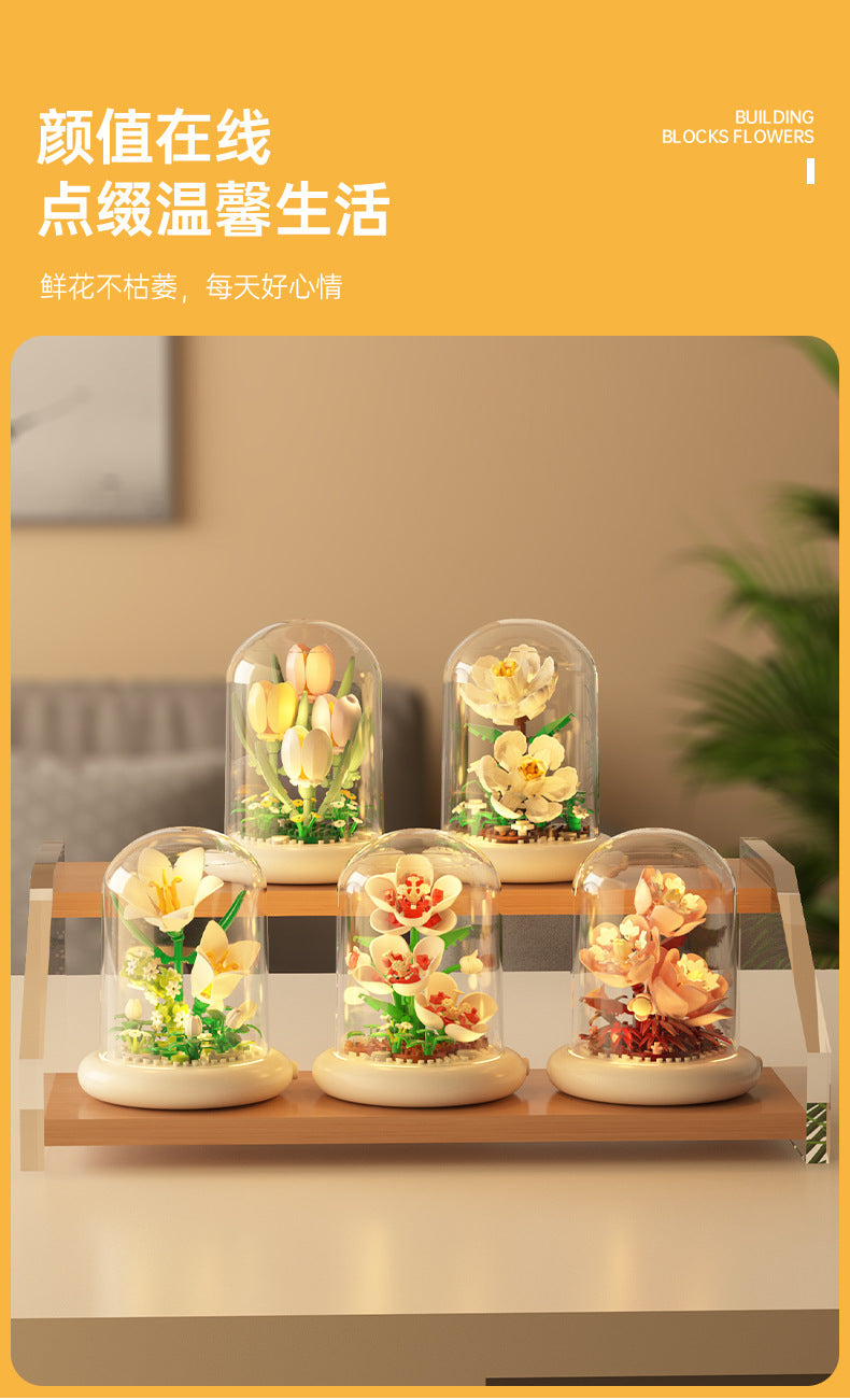 Cross-border Compatible Lego Eternal Flower Blocks Flower Sunflower Rose Potted Children's Assembled Toy Women's Ornament Gift