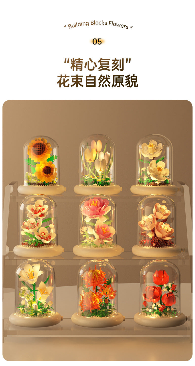 Cross-border Compatible Lego Eternal Flower Blocks Flower Sunflower Rose Potted Children's Assembled Toy Women's Ornament Gift