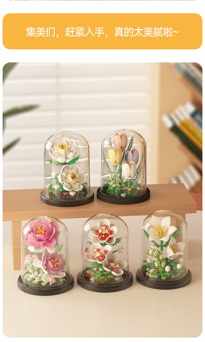 Cross-border Compatible Lego Eternal Flower Blocks Flower Sunflower Rose Potted Children's Assembled Toy Women's Ornament Gift