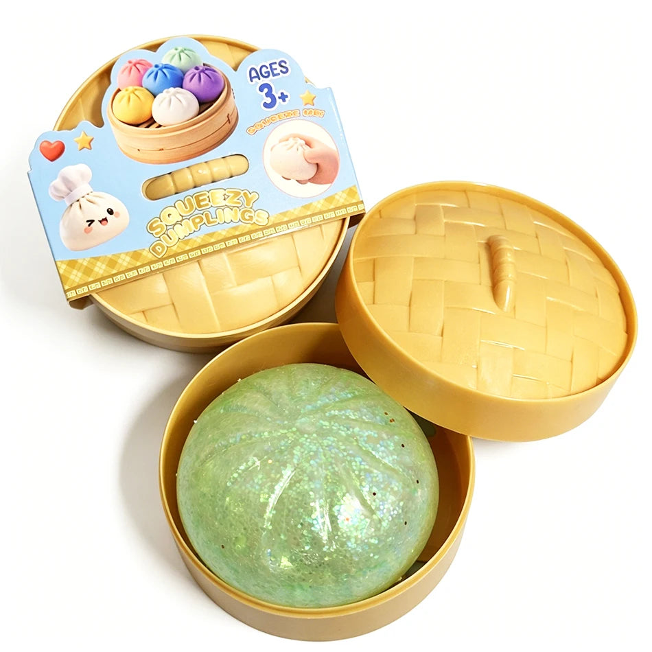 Squishy Dumpling Sensory Fidget Toy Realistic Colored Glitter Steamer Bun Decompression Ball Squeezable Stress Relief Toy