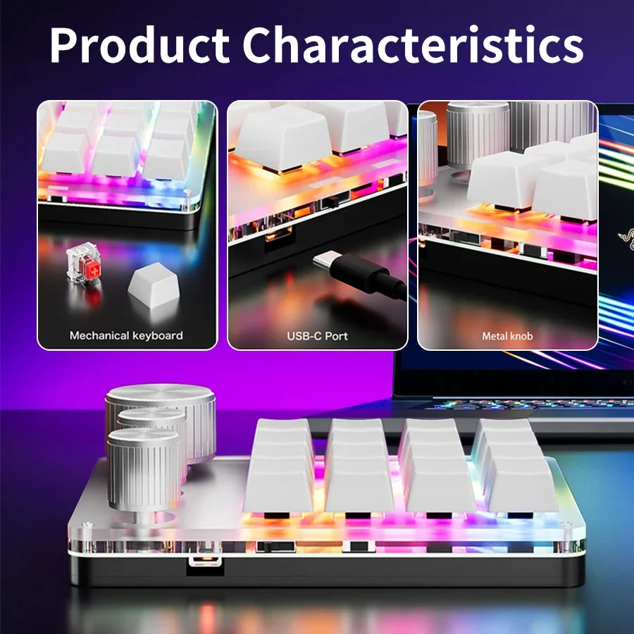 16-Key Custom Mechanical Keyboard 3 Knobs Including Volume Button Knob Control Programmable Macro  Gaming Compatible