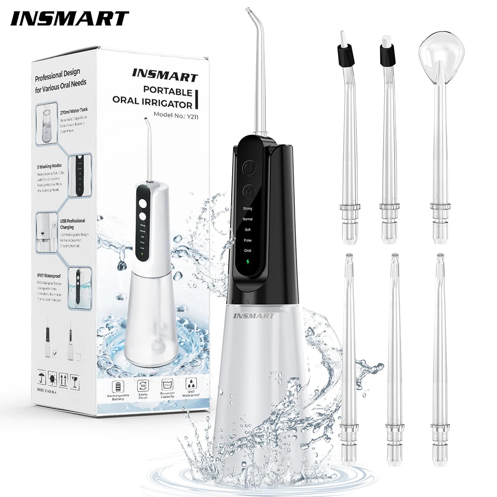 INSMART Water Flosser Dental Portable Oral Irrigator Water Flosser Teeth Whitening Waterproof Water Floss 270ML Teeth Cleaner