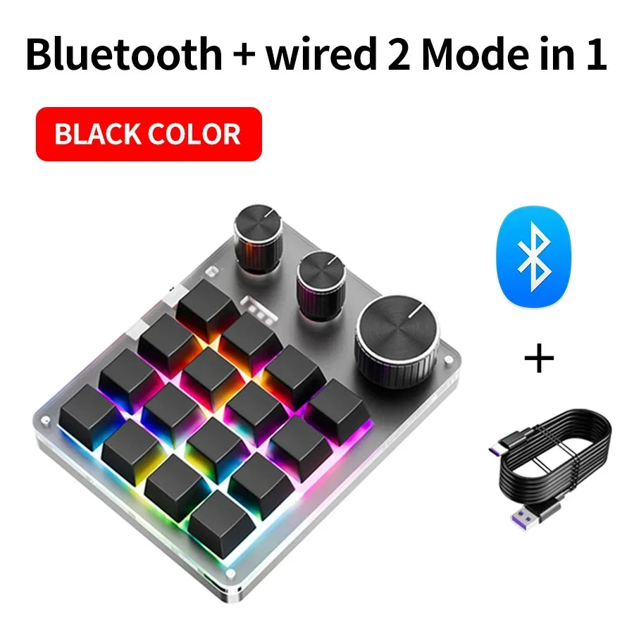 16-Key Custom Mechanical Keyboard 3 Knobs Including Volume Button Knob Control Programmable Macro  Gaming Compatible