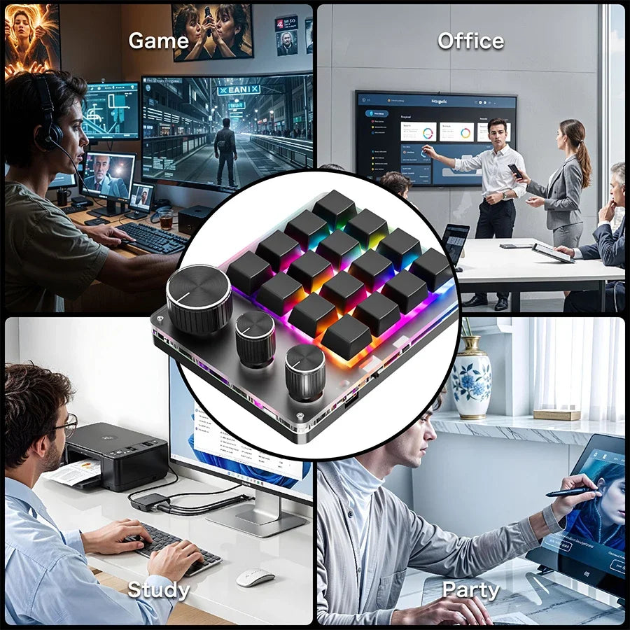 16-Key Custom Mechanical Keyboard 3 Knobs Including Volume Button Knob Control Programmable Macro  Gaming Compatible