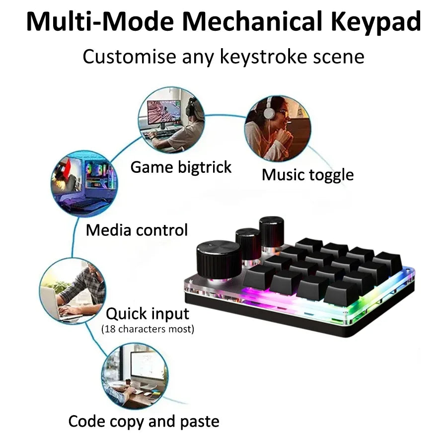 16-Key Custom Mechanical Keyboard 3 Knobs Including Volume Button Knob Control Programmable Macro  Gaming Compatible
