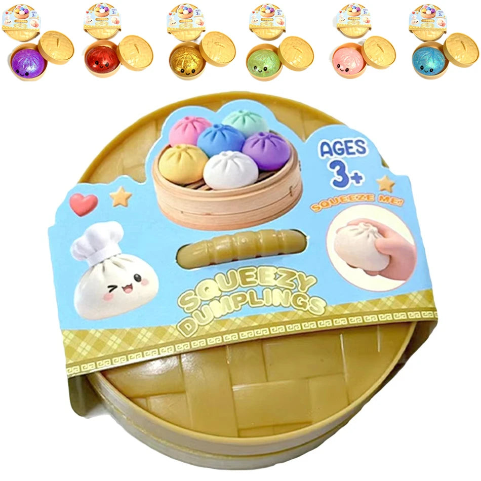 Squishy Dumpling Sensory Fidget Toy Realistic Colored Glitter Steamer Bun Decompression Ball Squeezable Stress Relief Toy