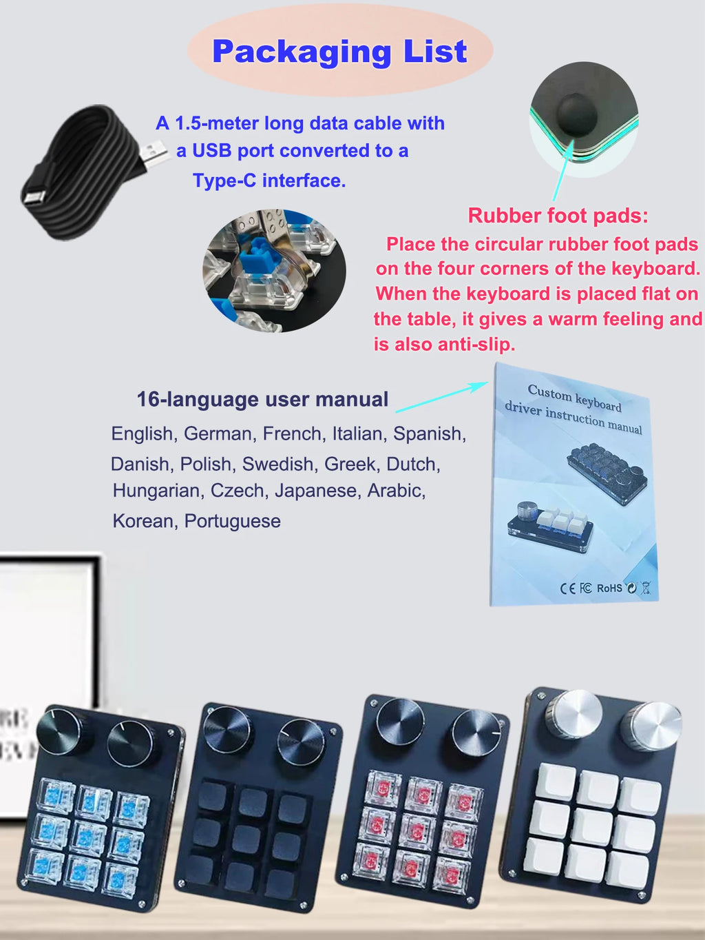 9-Key Multi-Functional Editing Keyboard, 6-Layer Macro Recording, Full-Key Customization, One-Step Operation for Control