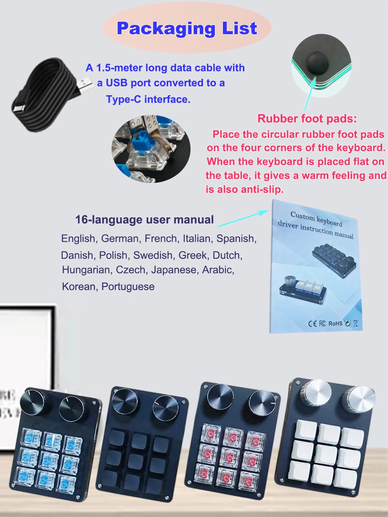 9-Key Multi-Functional Editing Keyboard, 6-Layer Macro Recording, Full-Key Customization, One-Step Operation for Control