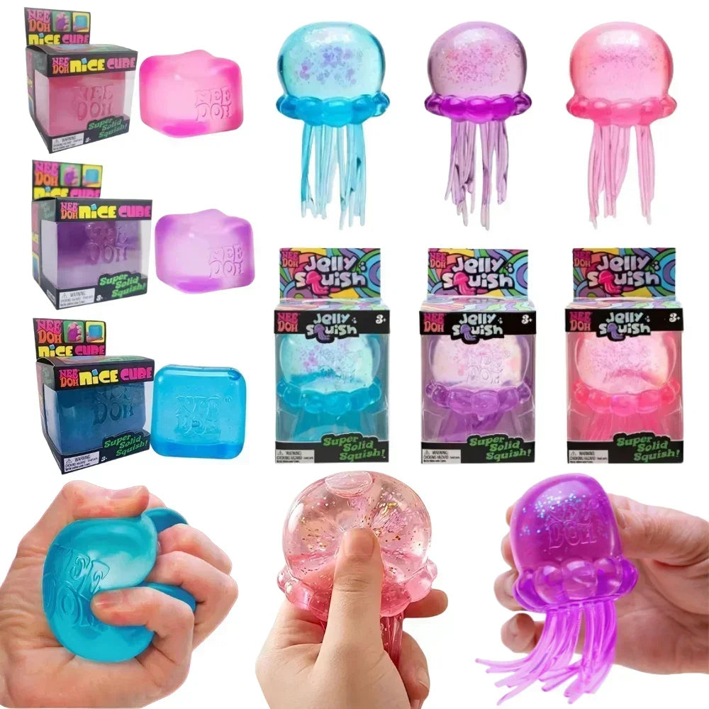 NeeDoh  Trending Jellyfish & Cube Squish Toy, Soft Jelly Squeeze Stress Relief Fidget Toy, Sensory NeeDoh for Squishy & Adults