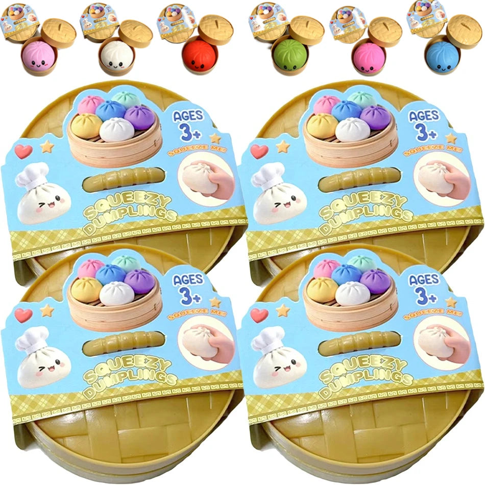 Squishy Dumpling Sensory Fidget Toy Realistic Colored Glitter Steamer Bun Decompression Ball Squeezable Stress Relief Toy