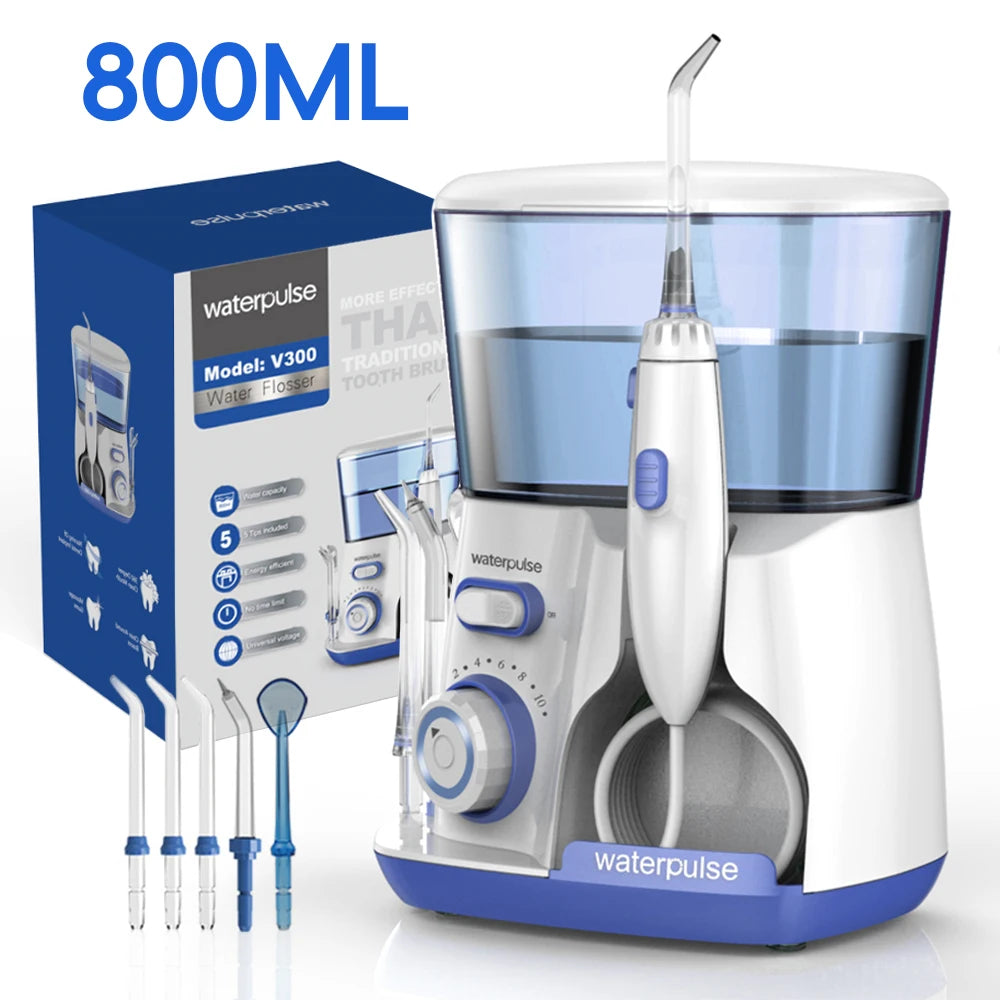 Waterpulse Electric Water Flosser Oral Irrigator, Water Flossing Teeth Cleaner with 800ML Large Capacity, 10 Modes & 5 Jet Tips