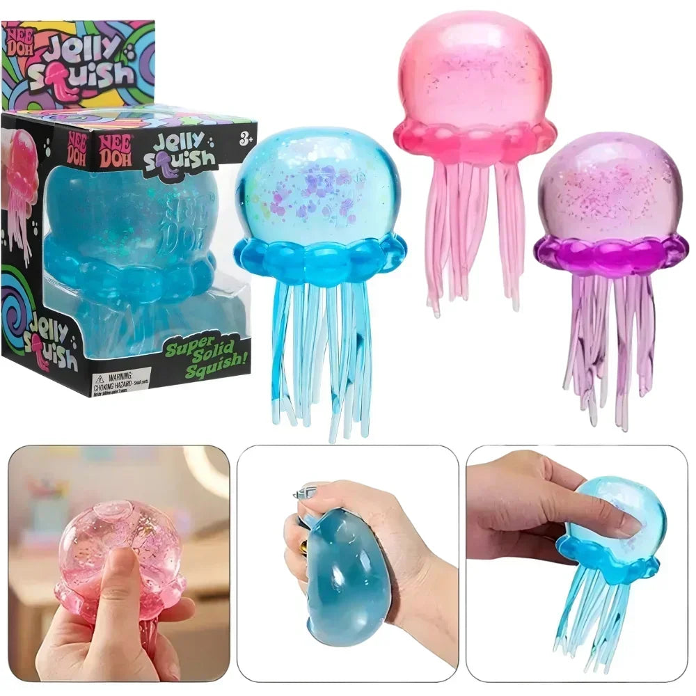 NeeDoh  Trending Jellyfish & Cube Squish Toy, Soft Jelly Squeeze Stress Relief Fidget Toy, Sensory NeeDoh for Squishy & Adults