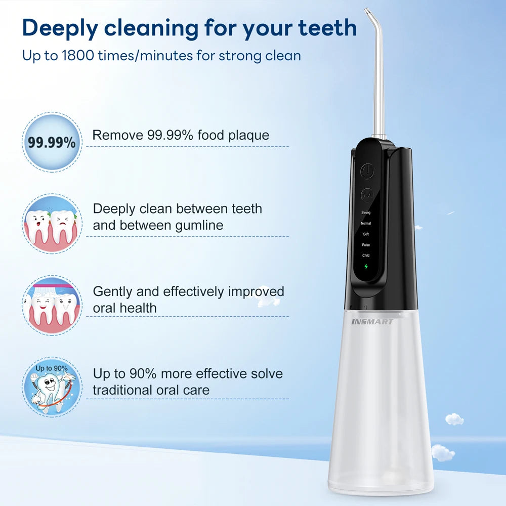INSMART Water Flosser Dental Portable Oral Irrigator Water Flosser Teeth Whitening Waterproof Water Floss 270ML Teeth Cleaner