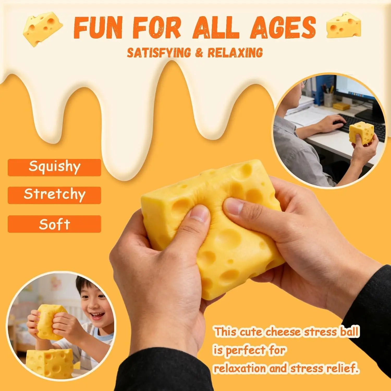 Cheese Squishy Toy Slow Rising Soft Squishy Cheese Block Squeeze Fidget Toy Stress Relief Toy for Kids Adults Desk Toy Gift