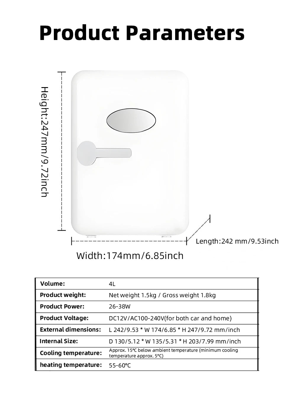 4L Mini Fridge Portable for Car & Home Hot & Cold Dorm Fridge for Refrigerating Cosmetics  Beverages & Cosmetic Storage