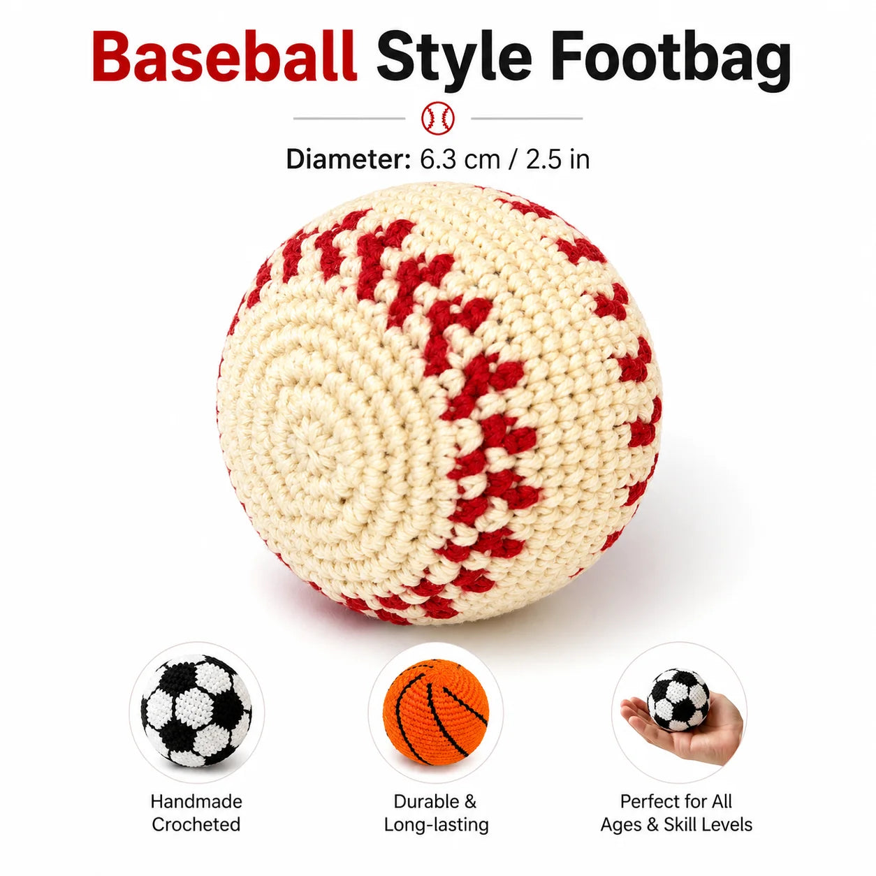 Crochet Footbag Hacky Sack Ball Handmade Knitted Sports Sandbag 6.35cm Soft Juggling Toy for Kids Adults Outdoor Play