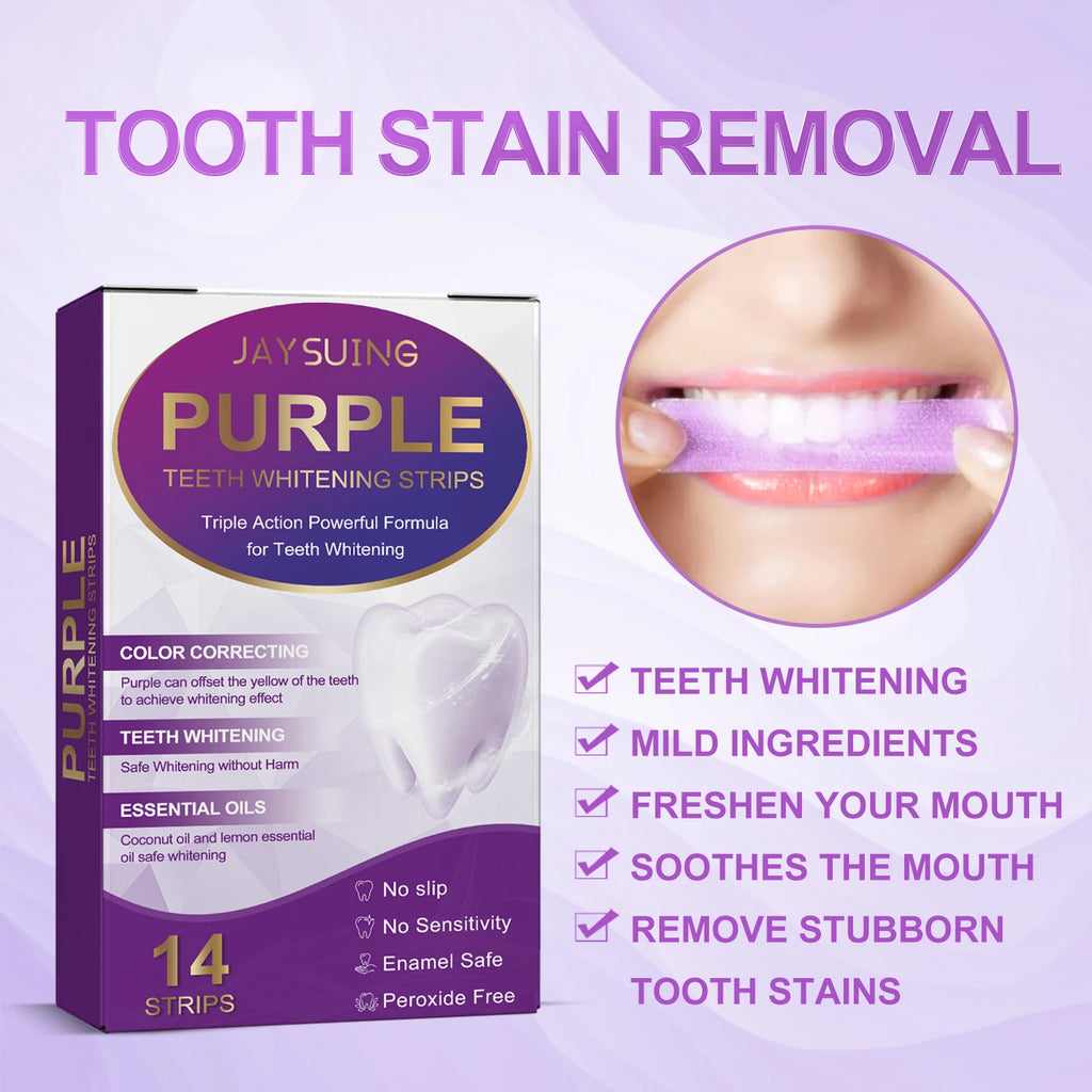 14pcs/box Teeth Bleaching Strip Purple Dental Cleaning Whitener Veneers Oral Hygiene Care Brightening Tooth Whitening Gel Strips