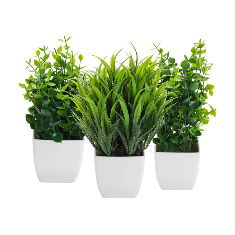 Emption!3 Pack Fake Plants In Pots Artificial Eucalyptus Plant Mini Potted Faux Plants Indoor Small Plastic Wheat Grass Shrubs