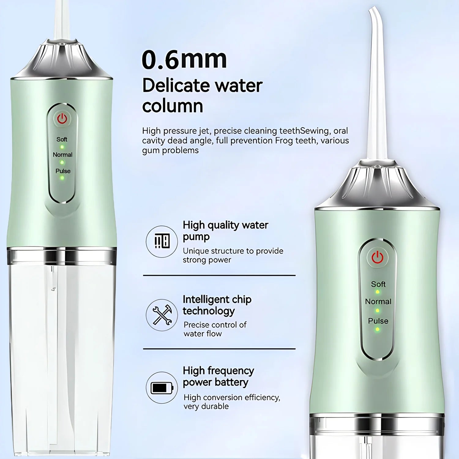 1PCS White/Green Handheld Water Floss USB Rechargeable Oral Irrigator Electric Tooth Cleaning Device 3 Modes Irrigator ﻿