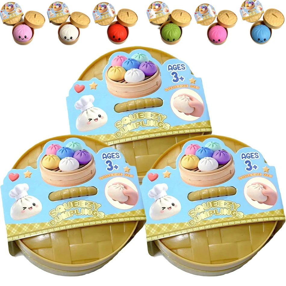 Squishy Dumpling Sensory Fidget Toy Realistic Colored Glitter Steamer Bun Decompression Ball Squeezable Stress Relief Toy