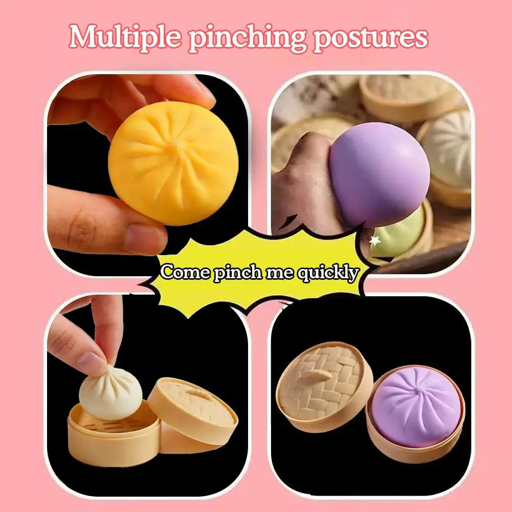 Dumpling Bun Squishy Toy With Matching Steamer Basket Colorful Slow Rebound Texture Ideal For Fidget Sensory Play Stress Relief