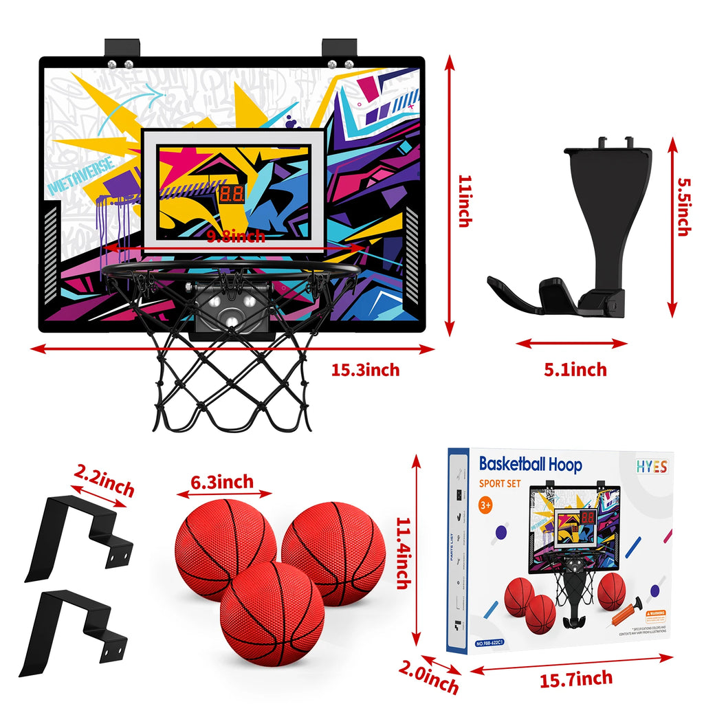 Indoor Outdoor Basketball Hoop for Kids, Mini Hoop with Scoreboard & 3 Balls, Basketball Toys Gifts for 3+ Year Old Boys Girls