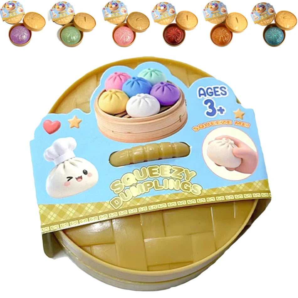 Squishy Dumpling Sensory Fidget Toy Realistic Colored Glitter Steamer Bun Decompression Ball Squeezable Stress Relief Toy