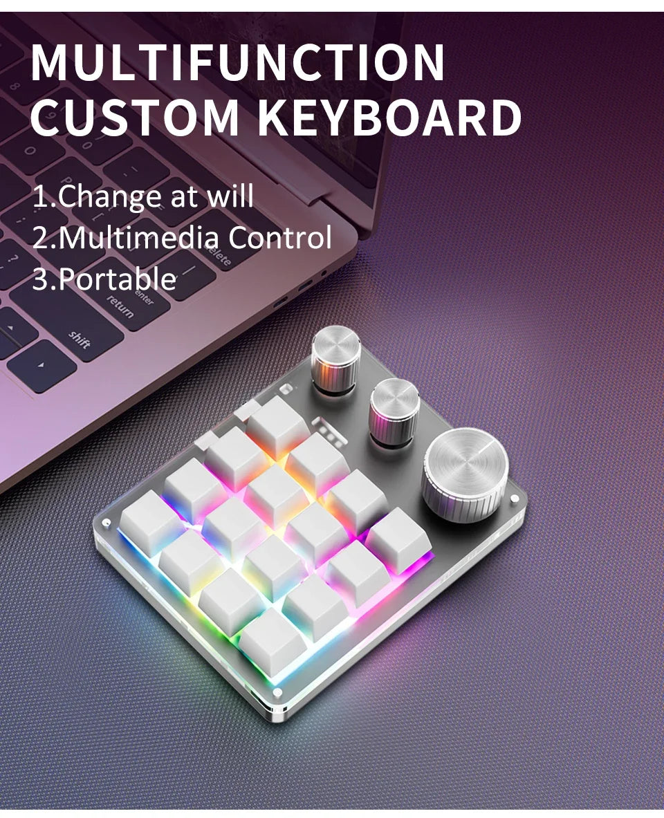 16-Key Custom Mechanical Keyboard 3 Knobs Including Volume Button Knob Control Programmable Macro  Gaming Compatible