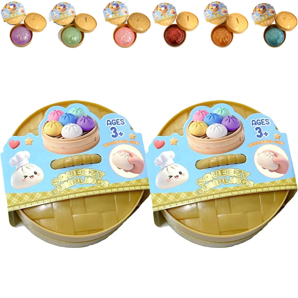 Squishy Dumpling Sensory Fidget Toy Realistic Colored Glitter Steamer Bun Decompression Ball Squeezable Stress Relief Toy