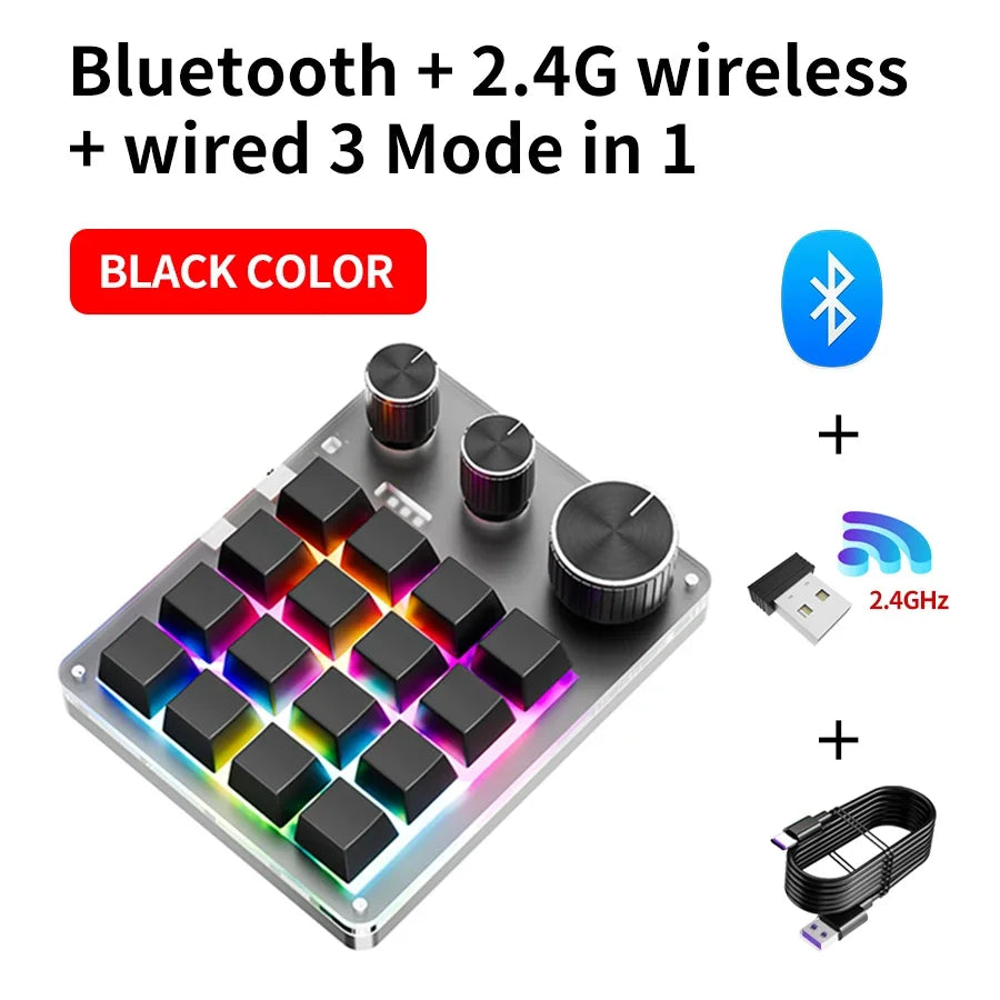 16-Key Custom Mechanical Keyboard 3 Knobs Including Volume Button Knob Control Programmable Macro  Gaming Compatible