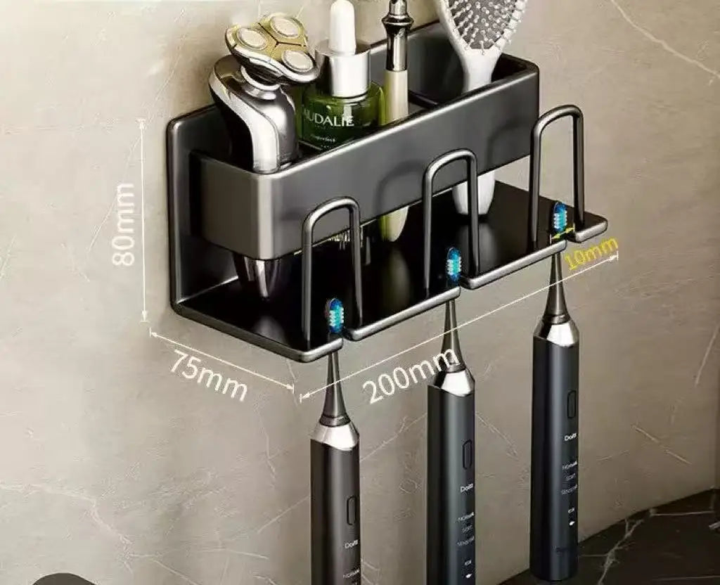Wall Mounted Toothbrush Holder Aluminium Alloy Toothpaste Rack Bathroom Household Space Saving No Punching Bathroom Accessories