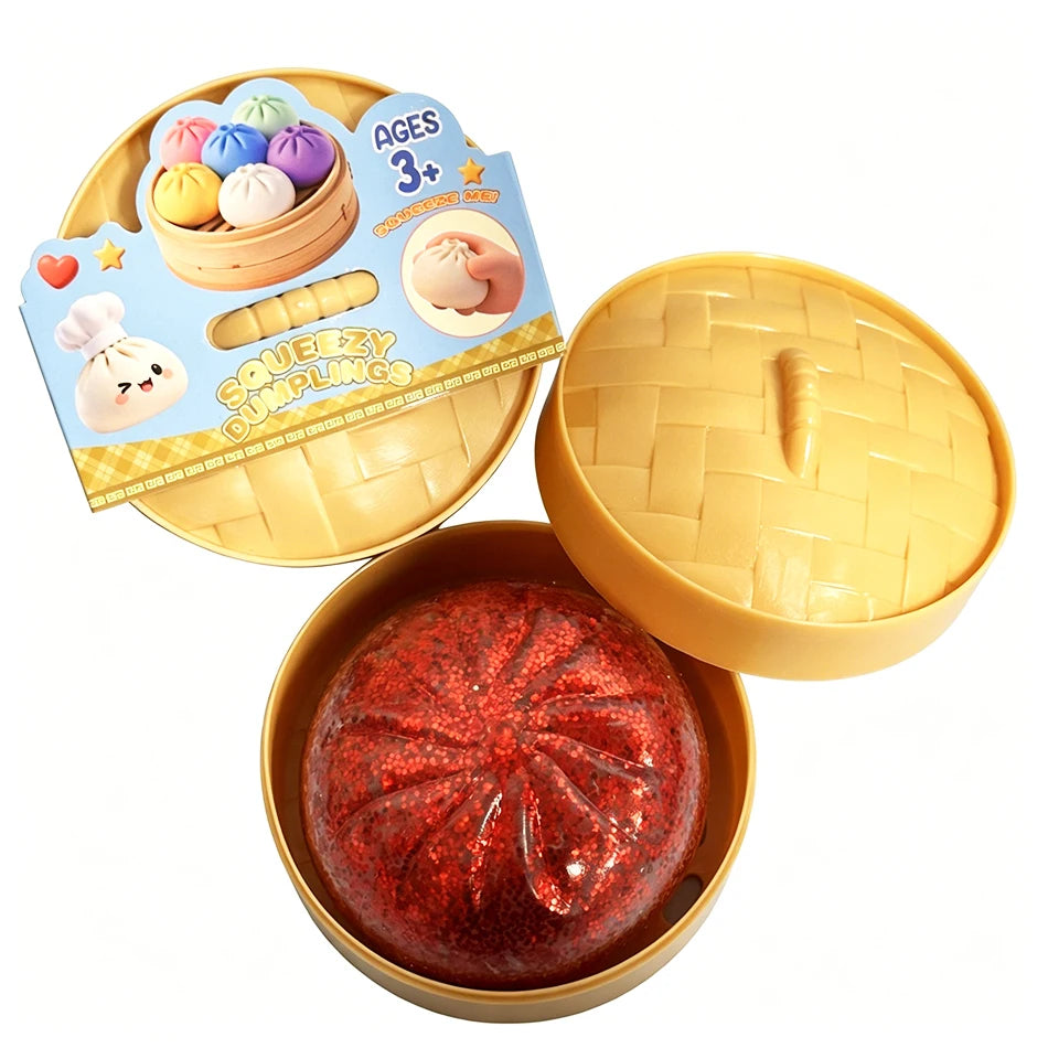 Squishy Dumpling Sensory Fidget Toy Realistic Colored Glitter Steamer Bun Decompression Ball Squeezable Stress Relief Toy