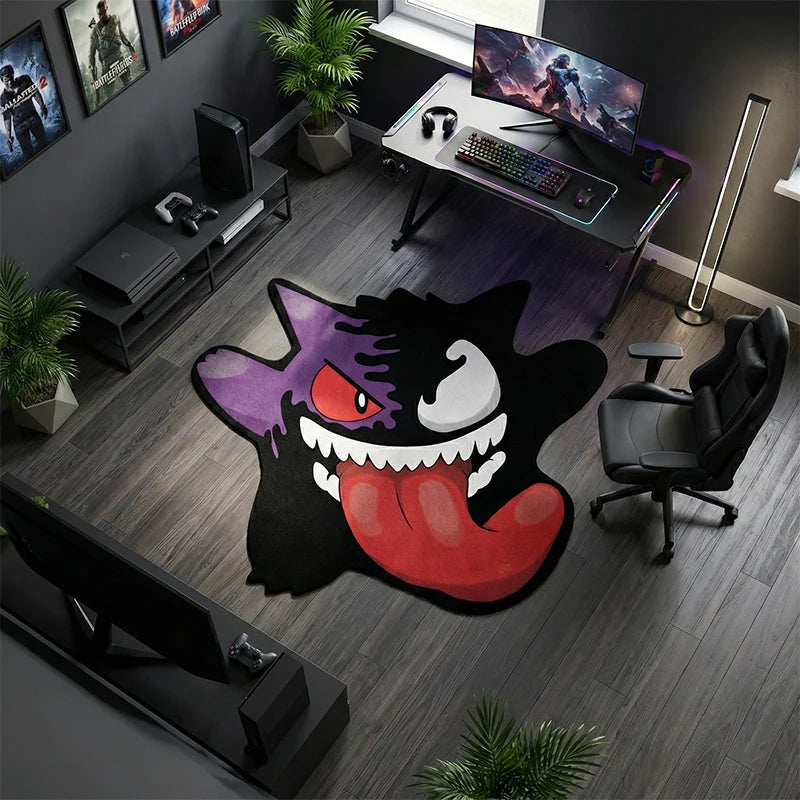 Pokemon Cool Gengar Rug Anime Irregular Shape Carpet Living Room Bedroom Decor Non-slip Mat Cool Cartoon Bedside Area Rugs