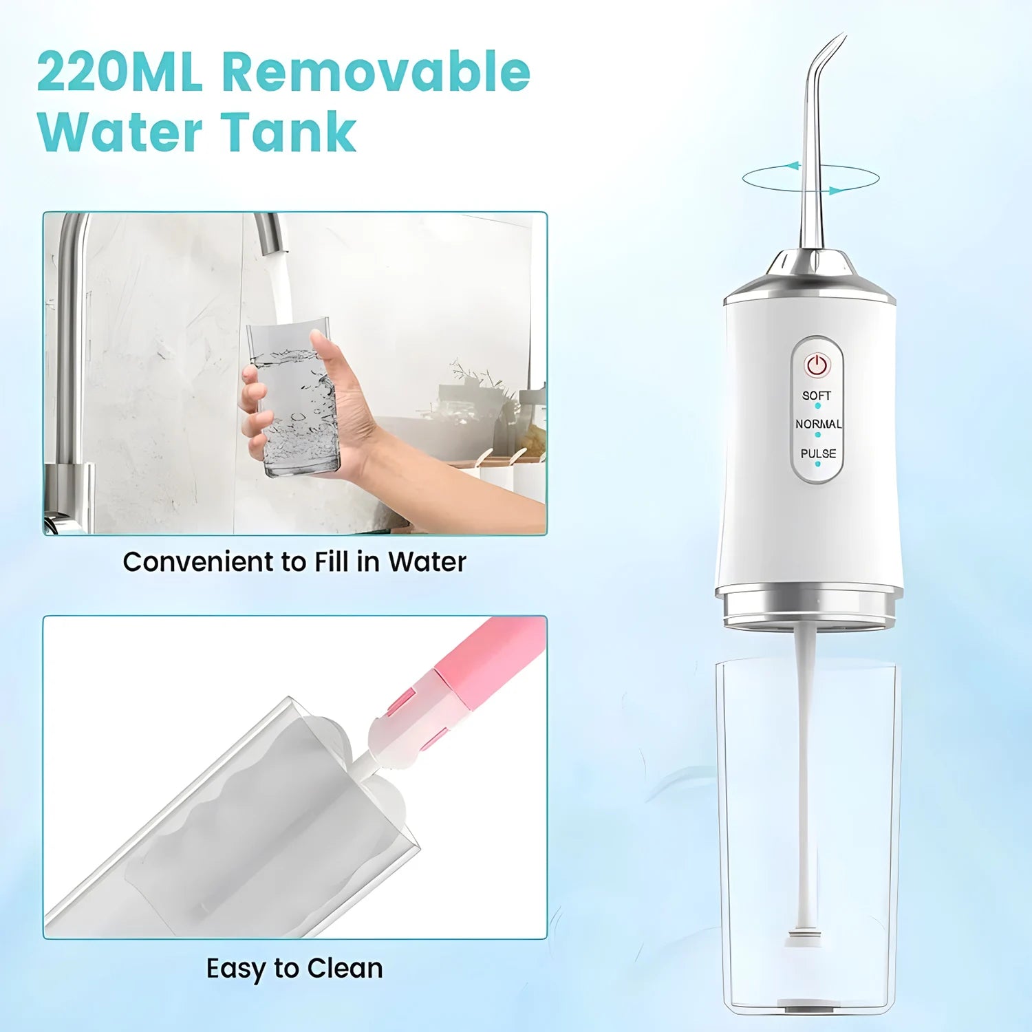 1PCS White/Green Handheld Water Floss USB Rechargeable Oral Irrigator Electric Tooth Cleaning Device 3 Modes Irrigator ﻿