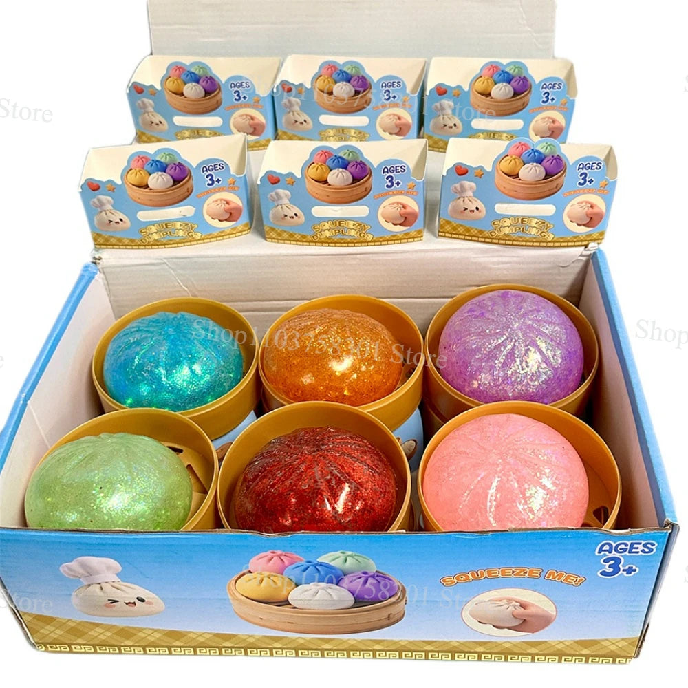 Squishy Dumpling Sensory Fidget Toy Realistic Colored Glitter Steamer Bun Decompression Ball Squeezable Stress Relief Toy