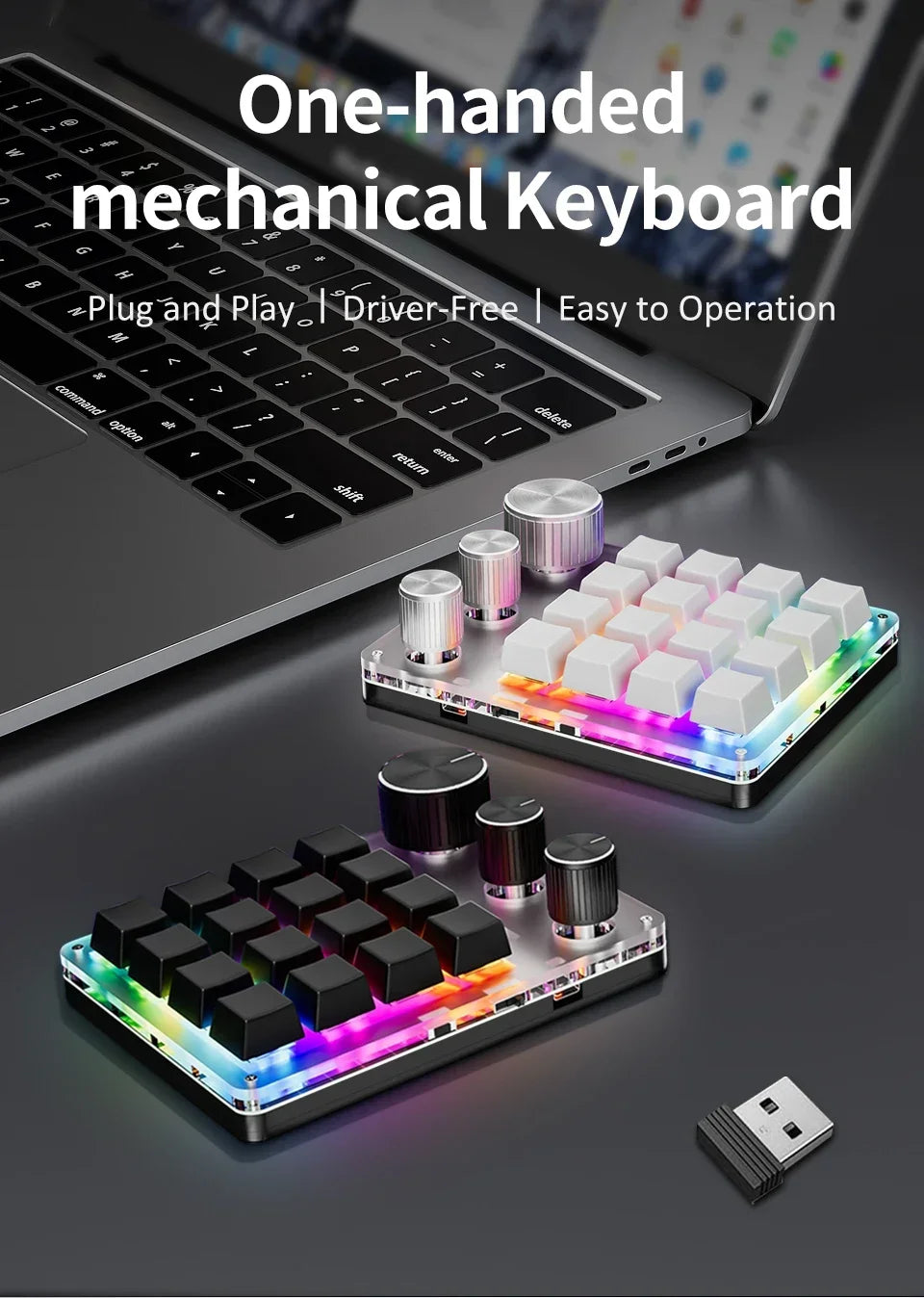 16-Key Custom Mechanical Keyboard 3 Knobs Including Volume Button Knob Control Programmable Macro  Gaming Compatible