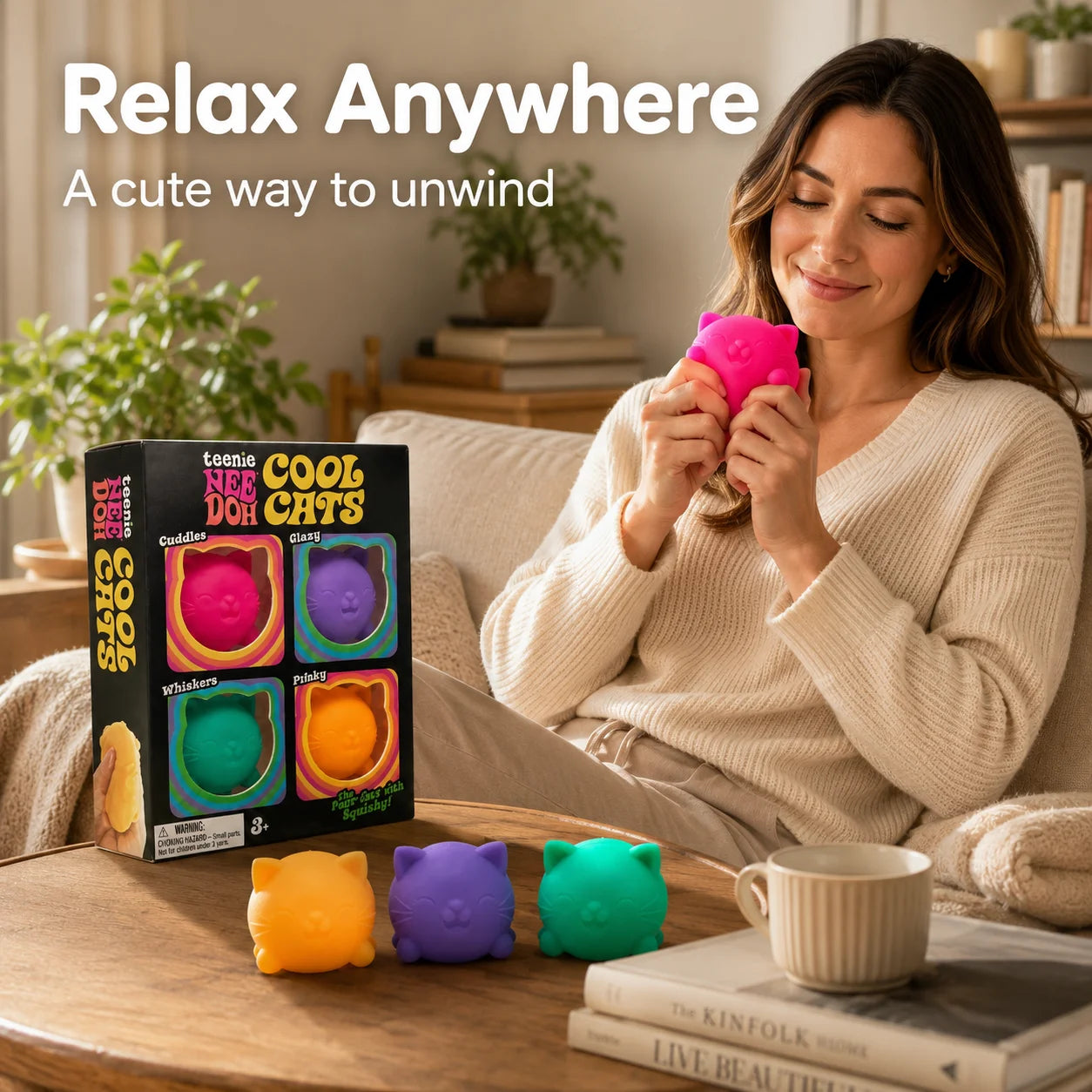 NeeDoh,a soft,pinchable,stress-relieving toy for cool kittens,helps relieve stress and reduce anxiety,and is suitable for adults