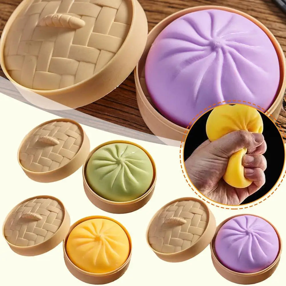 Dumpling Bun Squishy Toy With Matching Steamer Basket Colorful Slow Rebound Texture Ideal For Fidget Sensory Play Stress Relief