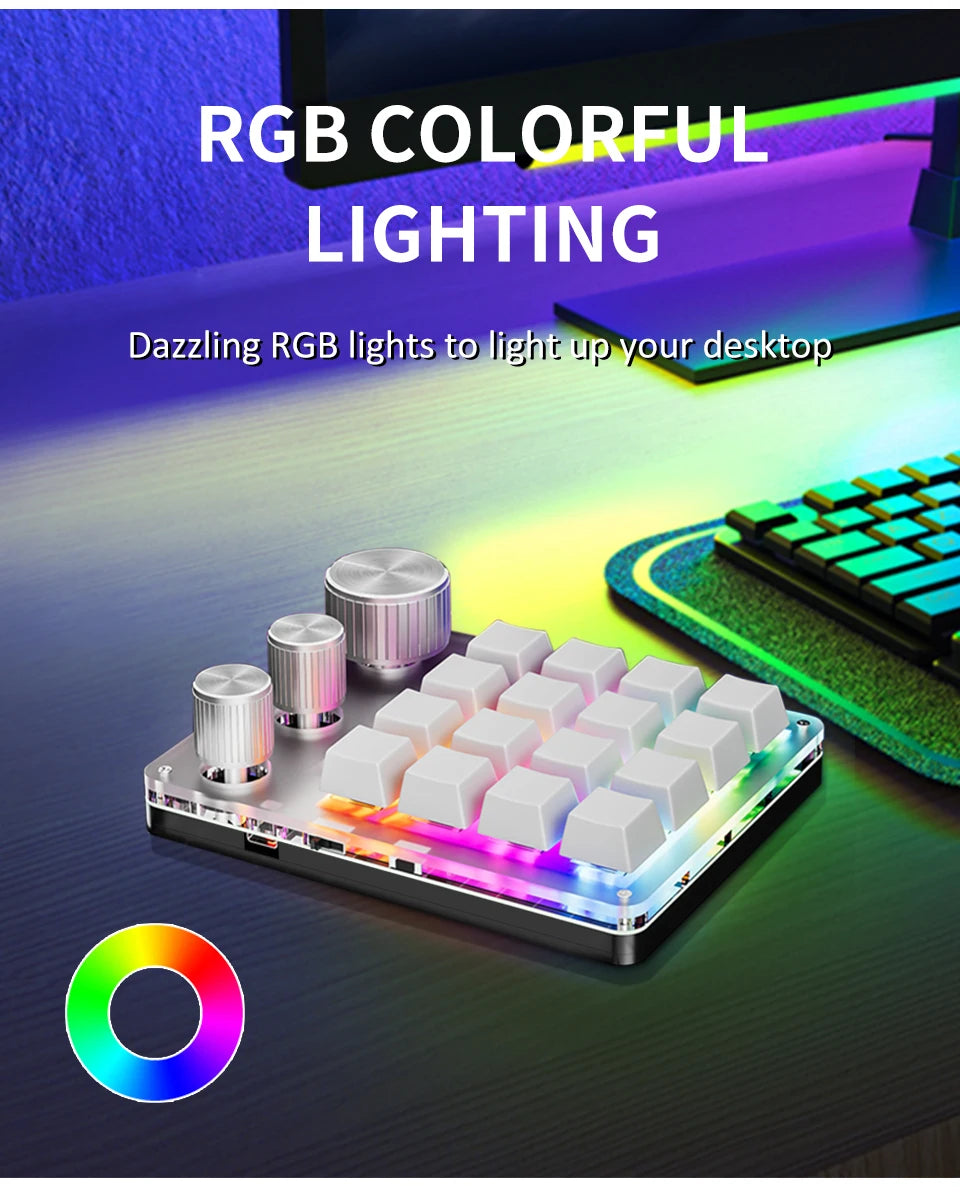 16-Key Custom Mechanical Keyboard 3 Knobs Including Volume Button Knob Control Programmable Macro  Gaming Compatible