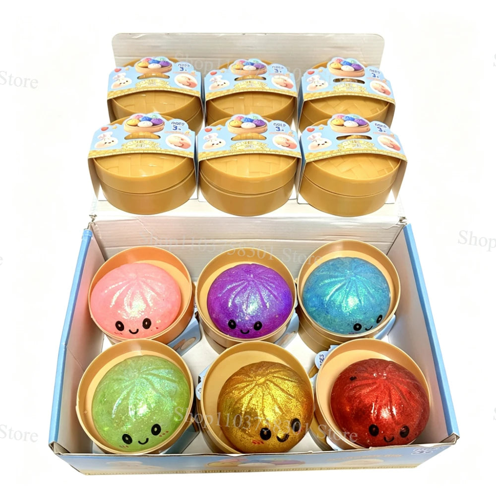 Squishy Dumpling Sensory Fidget Toy Realistic Colored Glitter Steamer Bun Decompression Ball Squeezable Stress Relief Toy