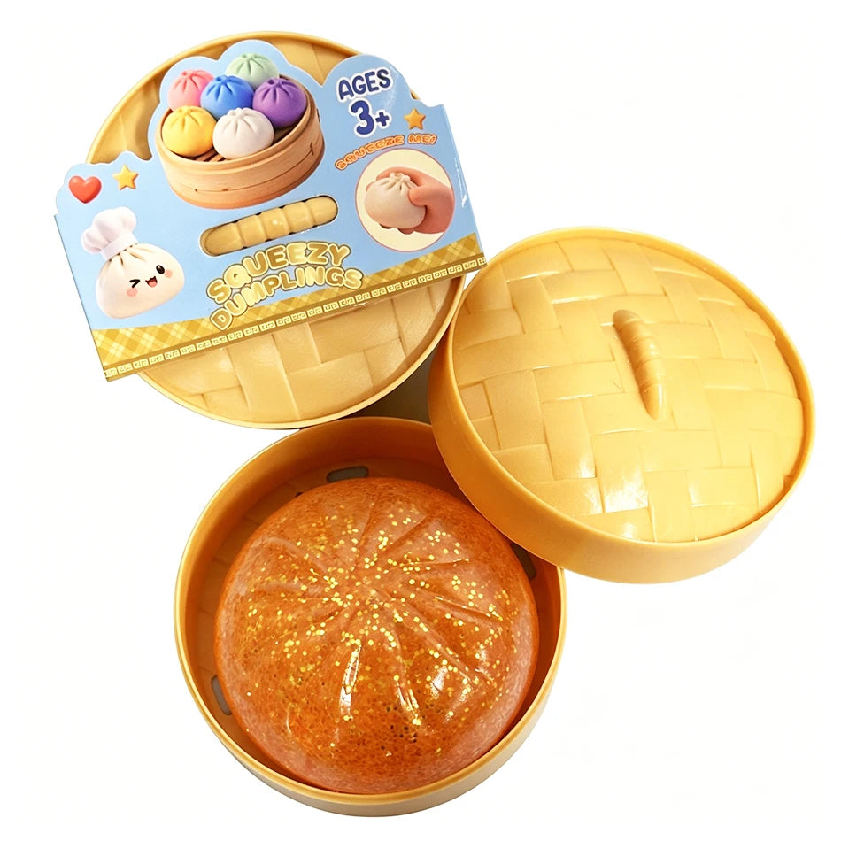 Squishy Dumpling Sensory Fidget Toy Realistic Colored Glitter Steamer Bun Decompression Ball Squeezable Stress Relief Toy