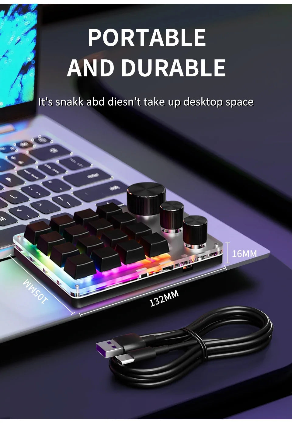 16-Key Custom Mechanical Keyboard 3 Knobs Including Volume Button Knob Control Programmable Macro  Gaming Compatible
