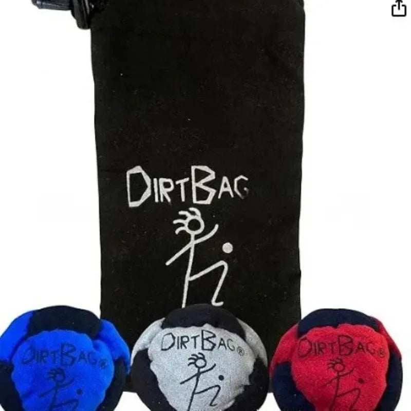 Dirtbag Classic Footbag Hacky Sack 3-Pack with Carry Pouch,Sand-Filled 8-Panel Synthetic Suede Footbag Set for Beginners &Player