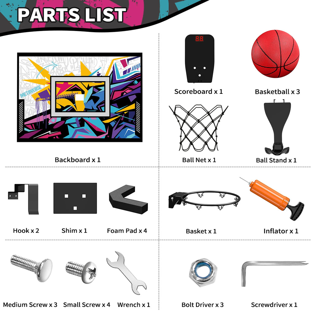 Indoor Outdoor Basketball Hoop for Kids, Mini Hoop with Scoreboard & 3 Balls, Basketball Toys Gifts for 3+ Year Old Boys Girls