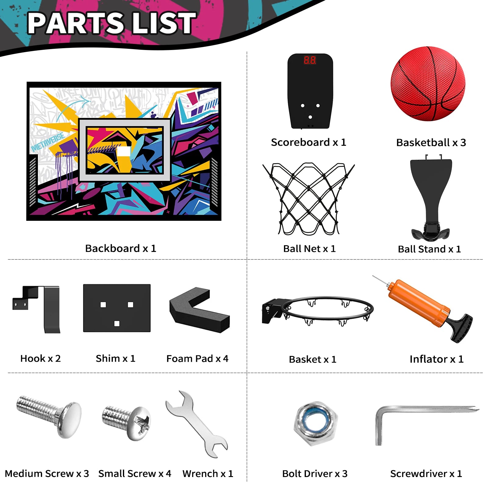 Indoor Outdoor Basketball Hoop for Kids, Mini Hoop with Scoreboard & 3 Balls, Basketball Toys Gifts for 3+ Year Old Boys Girls