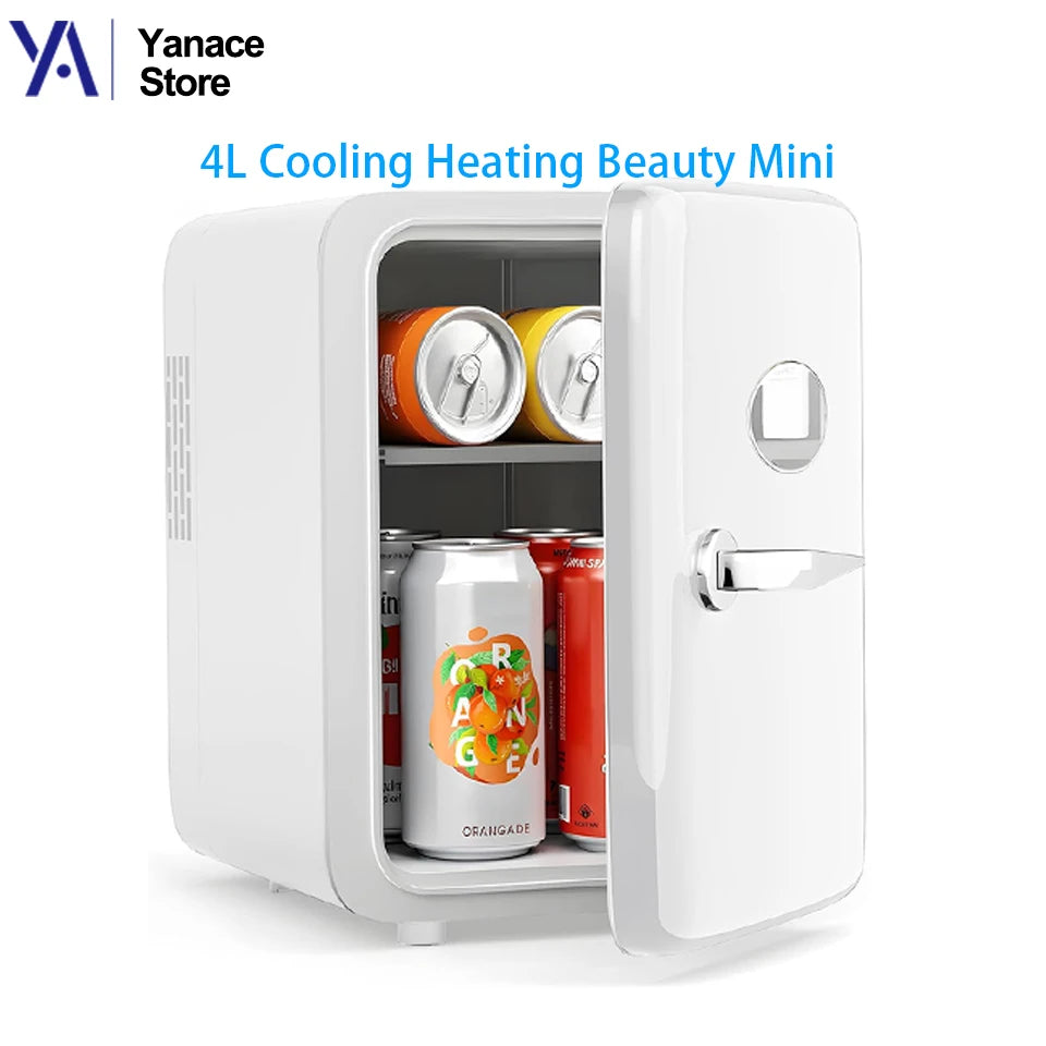 4L Mini Fridge Portable for Car & Home Hot & Cold Dorm Fridge for Refrigerating Cosmetics  Beverages & Cosmetic Storage